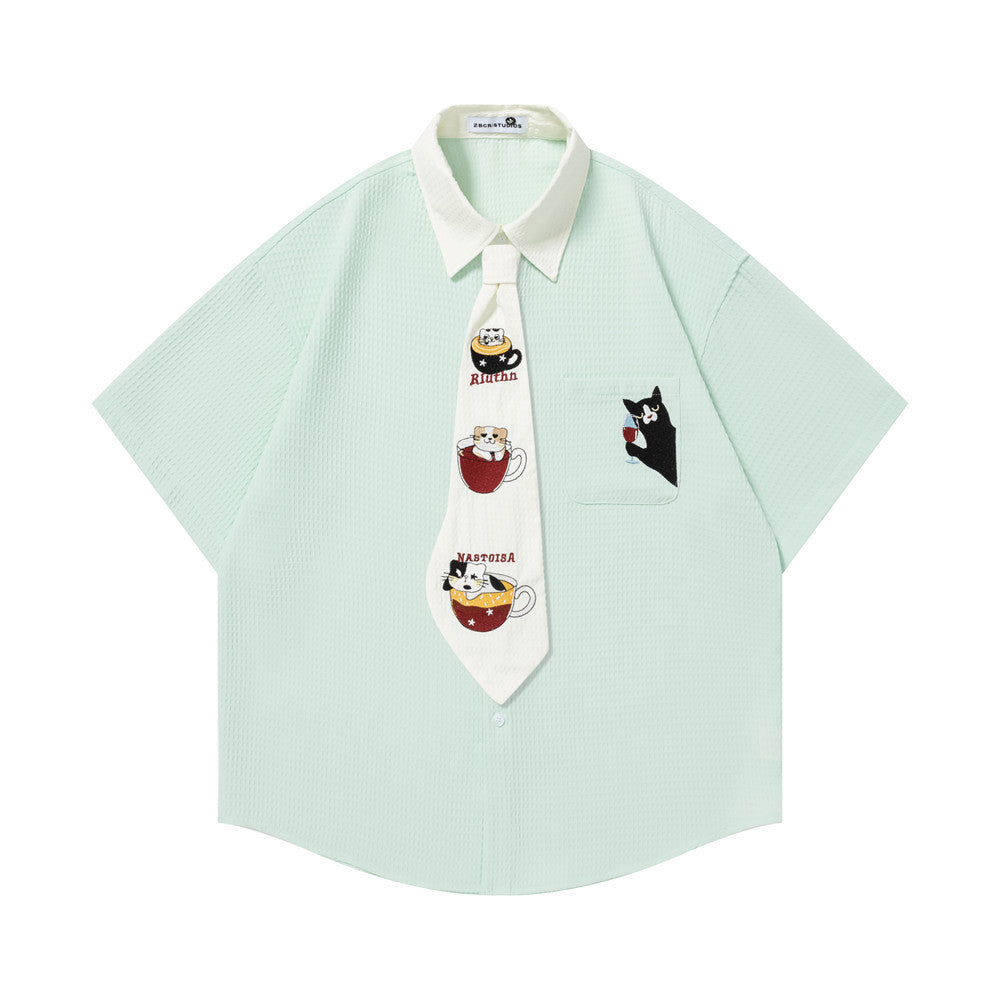 Embroidered Tie Short Sleeve